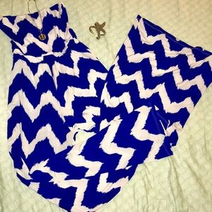 Royal blue strapless jumpsuit